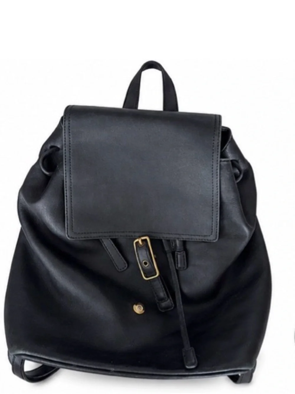 Coach Black Leather Drawstring Backpack with Gold Hardware
